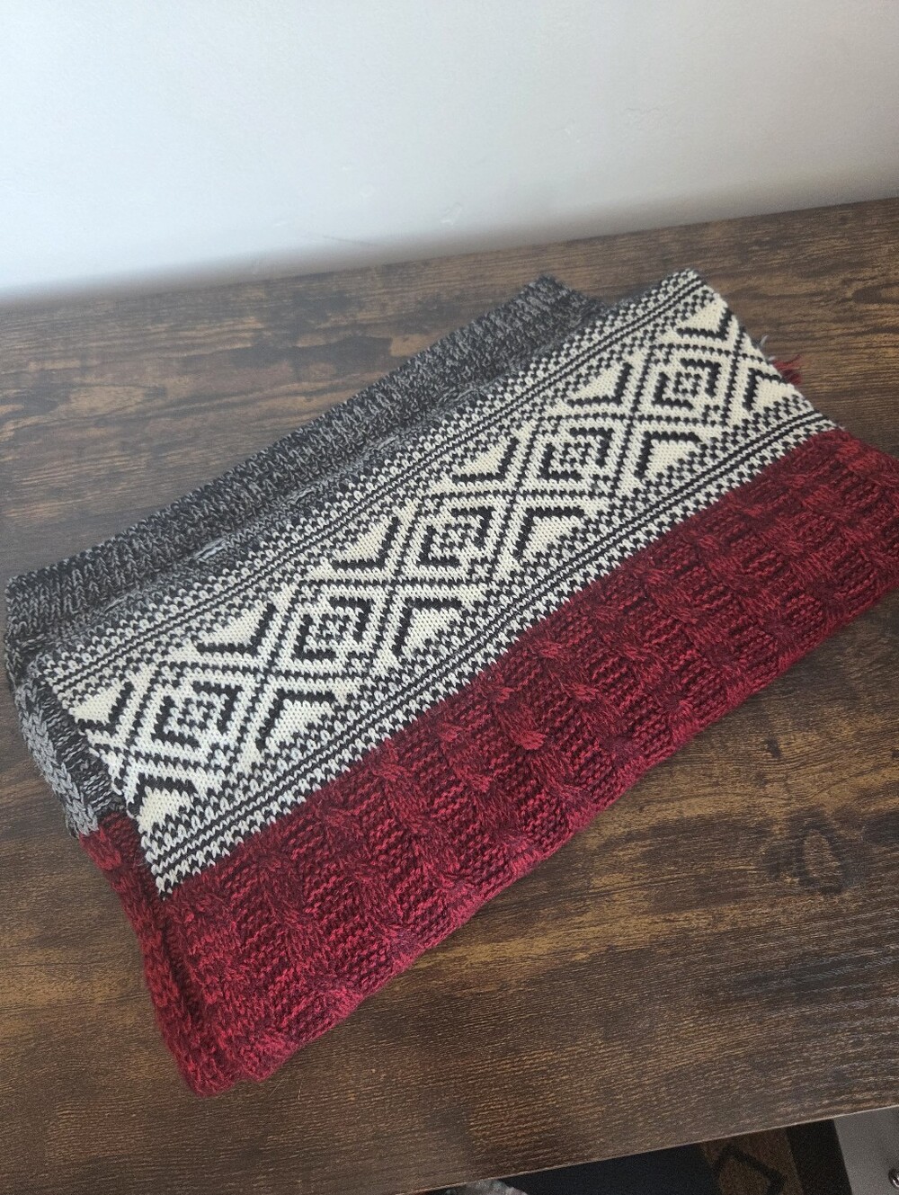 This & That Large Rectangle Scarf Maroon Gray Black Aztec Geometric Print